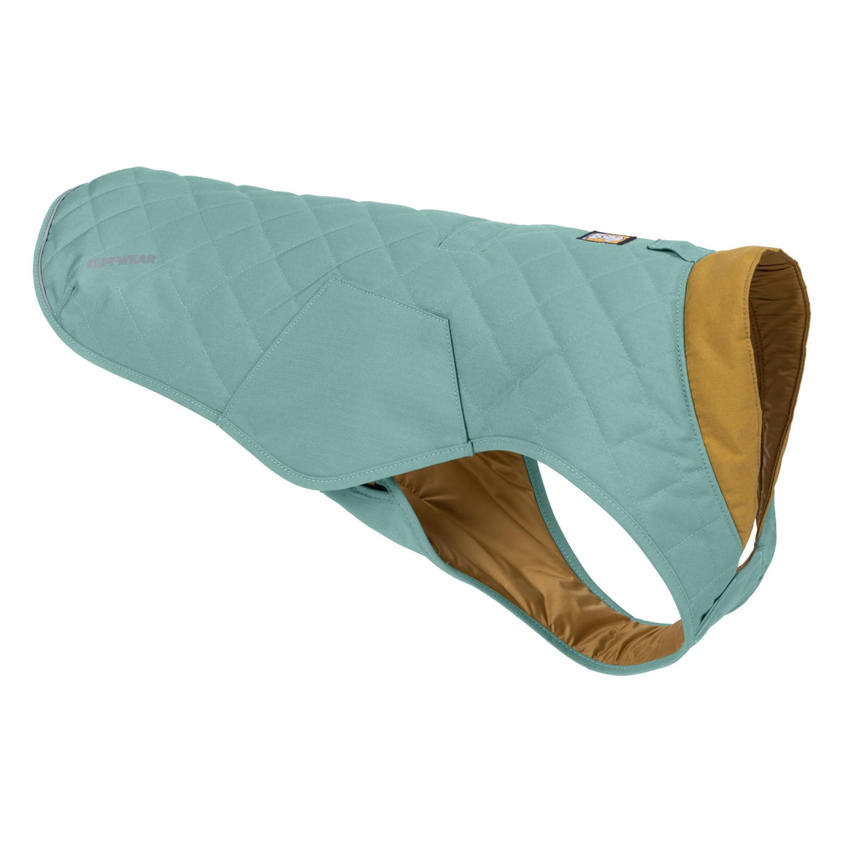 Ruffwear, Stumptown Quilted Dog Jacket, Insulated Water-Resistant Winter Coat with Reflective Trim & Leash Portal, Easy On/Off Buckles, Durable Cold-Weather Layer, River Rock Green, X-Small