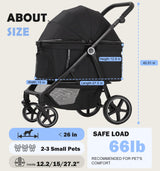 Dec-Mec Dog Stroller for Medium Large Dogs up to 66lbs,Pet Stroller for 2 Small Dogs with Adjustable Handle & Canopy, Foldable,Storage Organizer