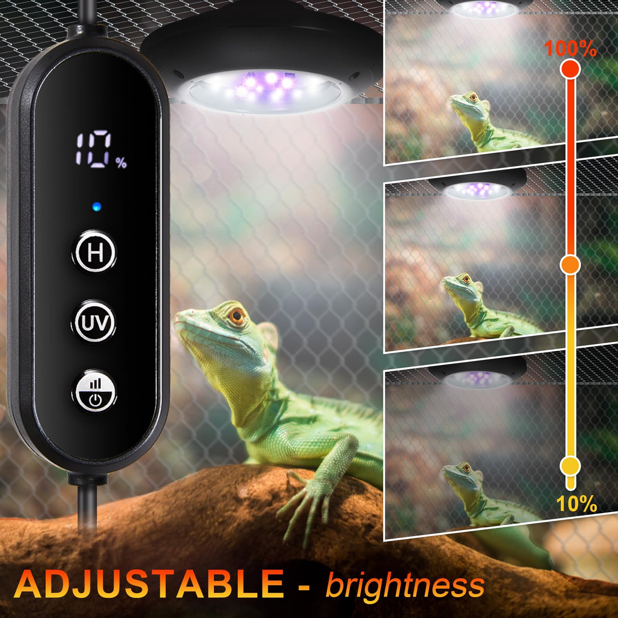 LED UVB Light for Reptiles, 8W UVA UVB Lamp – Timer Switch, Adjustable Brightness, Ferguson Zones 1-4, Energy-Efficient, UVI Lamp for Bearded Dragons, Chameleon, Lizard, Snake, Gecko – Silver