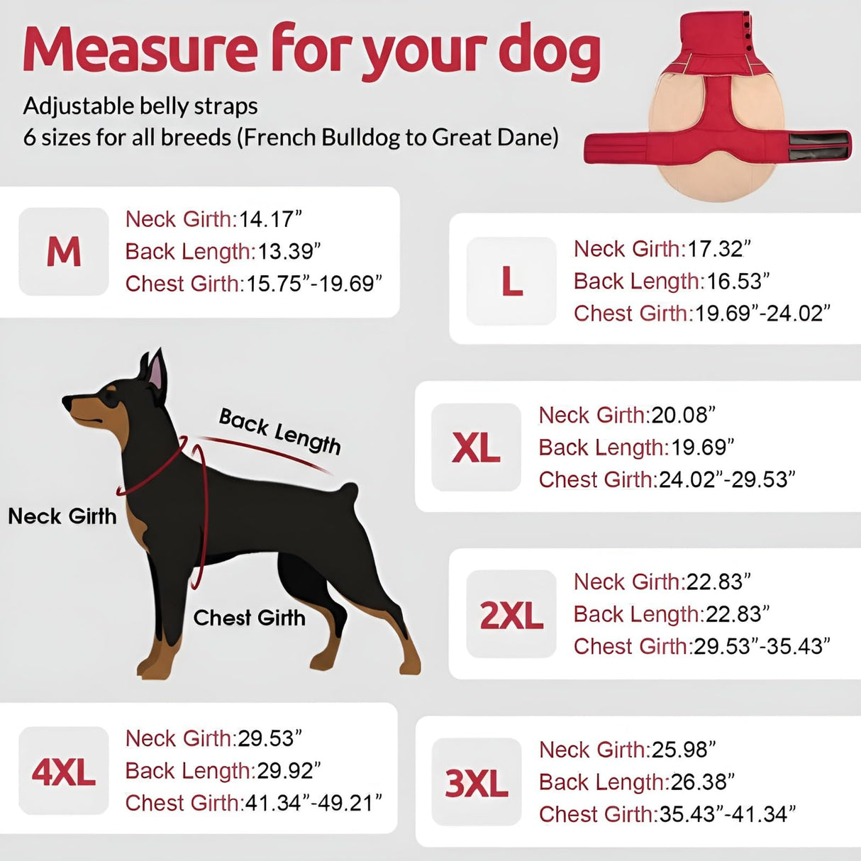 ASENKU Warm Dog Coat, Waterproof Dog Jackets for Large Dogs with Reflective Fleece Vest Turtleneck with Button,Windproof Cold Weather Coats for Small Medium Large Dogs, Red, 3XL