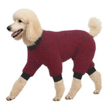 LovinPet Large Dogs PJS Clothes, Pure Cotton Red and Black Stripe Dog Shirt, 4-Legged Design, Full Body Coverage, Pajamas for Pitbulls, Large Breed Dog PJS, Onesies for Dogs,L