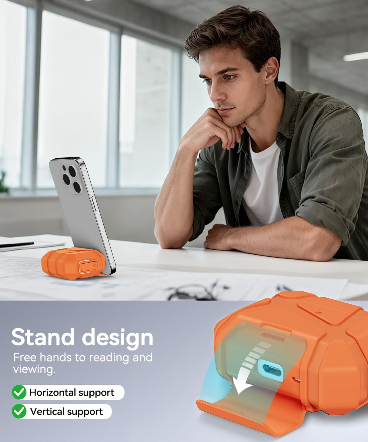 AirPods Pro 3rd Case (2025 New),Secure Lock & Phone Stand Design Compatible with Airpods Pro 3 Generation Cover with Cleaner Kit-Orange