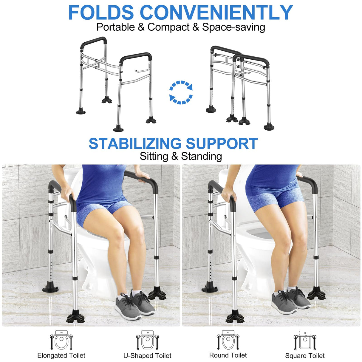 UGarden Upgraded Toilet Safety Rail, Stainless Steel Toilet Rail, 350LBS Toilet Rails for Seniors, Adjustable & Detachable Safety Frame for Toilet, Toilet Frame for Elderly Adults - Fits Most Toilets