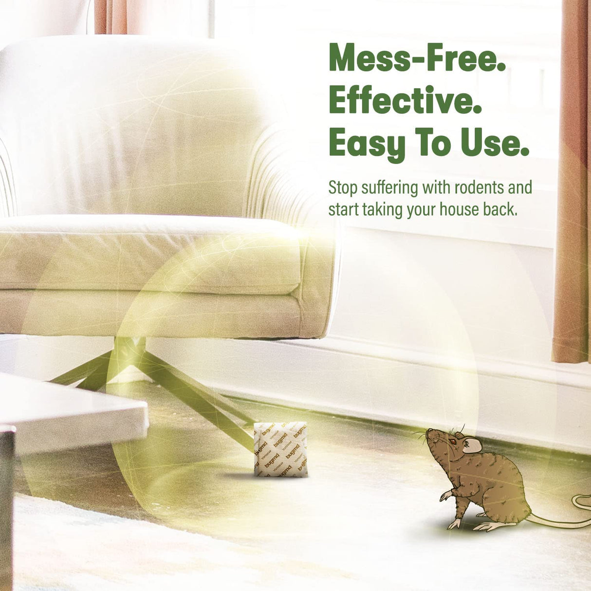 BugMD Vamoose - Rodent Repellent Pouches (4 Pack, 16 Pouches), Plant-Powered Rat Repellent, Rodent Defense Mice Repellent, Rat Repellent, Mouse Deterrent Indoor