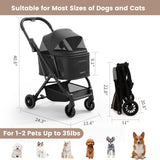 Foldable Dog Stroller for Small Dogs & Cats Portable Compact Pet Stroller Up to 35lbs Medium Pets One Click Folding Large Cat Carriage with Convertible Canopy Storage Basket - Black