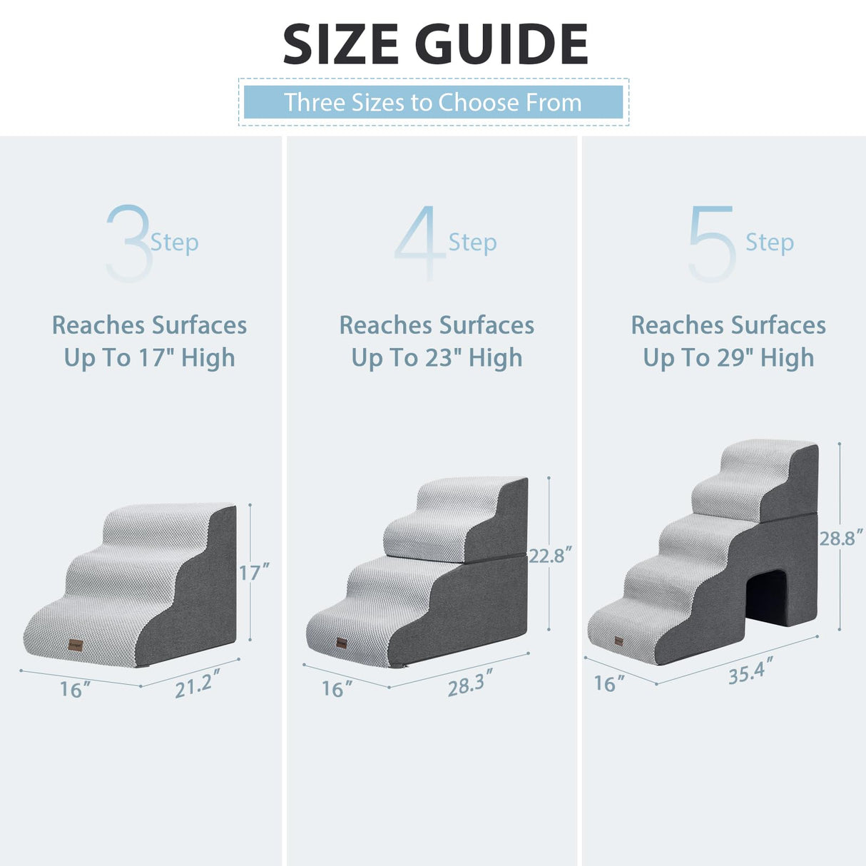 Garnpet Dog Stairs for Couch Sofa and Chair, 3-Step Dog Steps for Small Dogs and Cats, Non-Slip Indoor Pet Step, Dark Grey