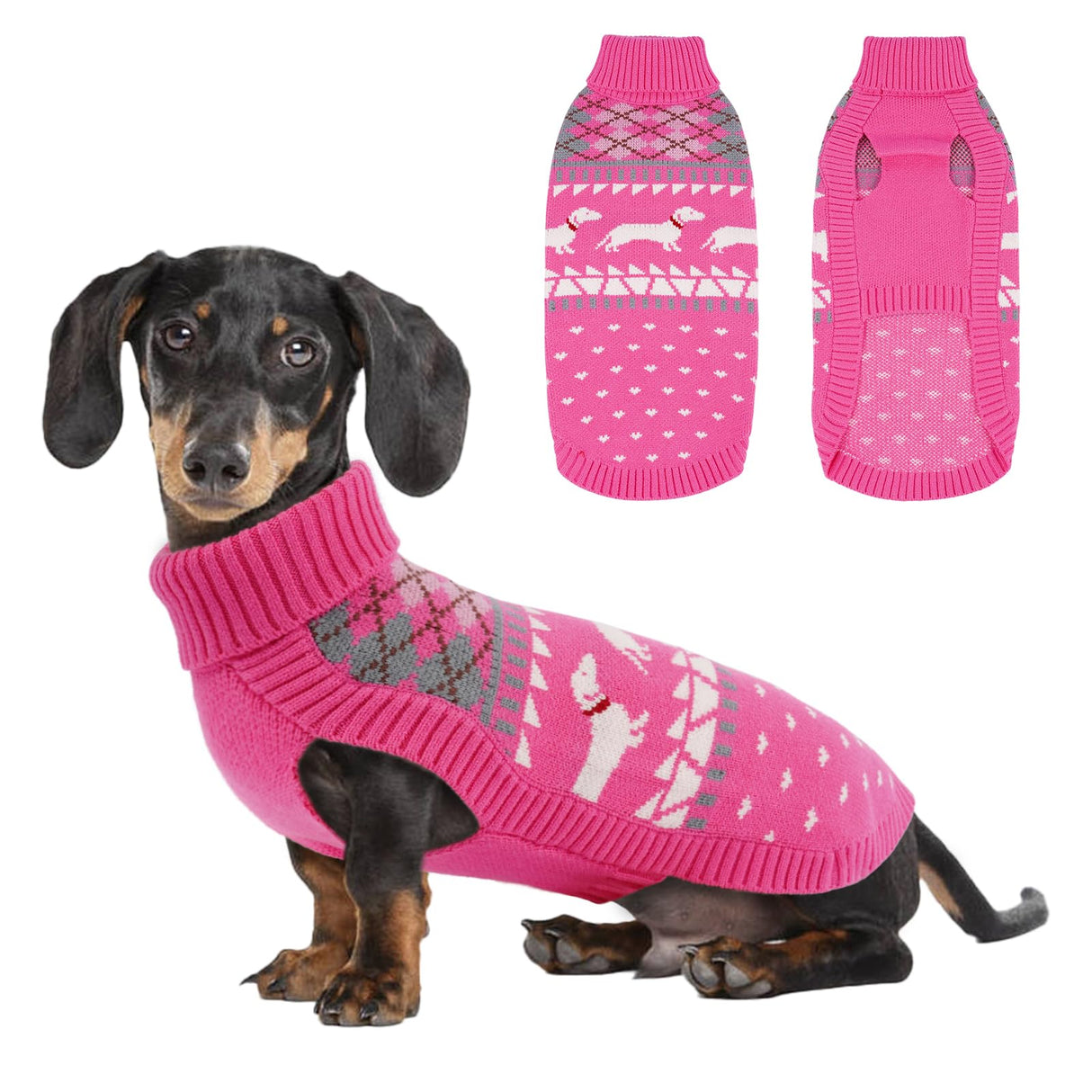 Lelepet Dachshund Sweater, Turtleneck Dog Sweaters for Small Dogs, Warm Pullover Knitted Pet Coat, Cold Weather Dachshund Clothes, Fall/Winter Cozy Outfit (XS-XL)