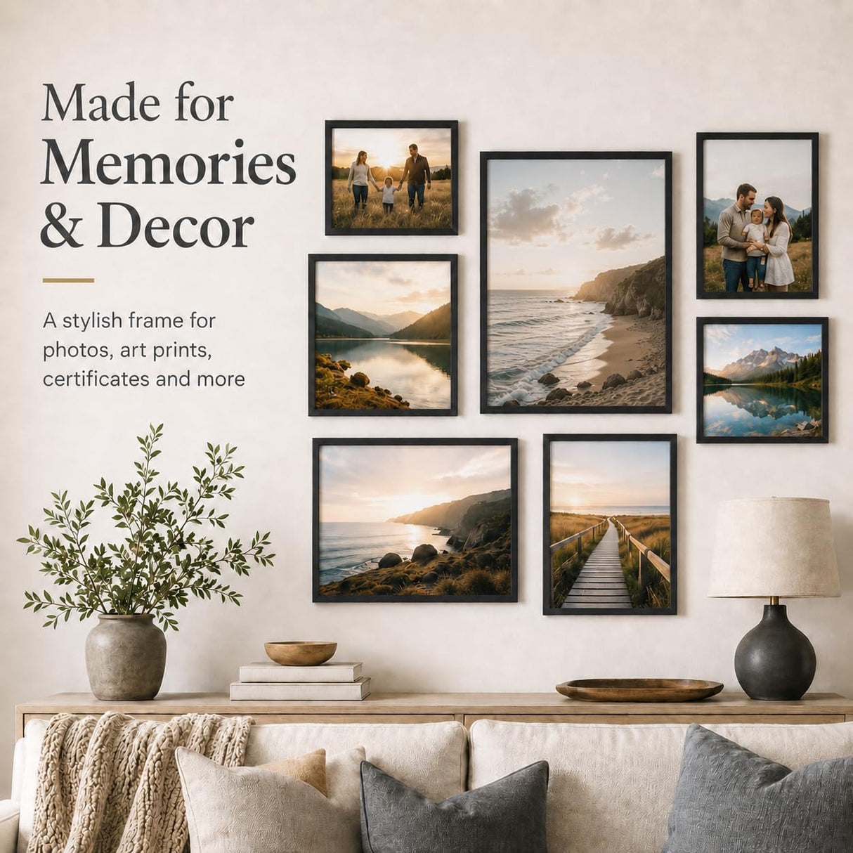 8.5x11 inch Picture Frame Black for Certificate Poster and Photo, Horizontal and Vertical Formats for Wall Hanging or Tabletop, 8.5x11 Frame with Shatter Resistant Plexiglass, Black