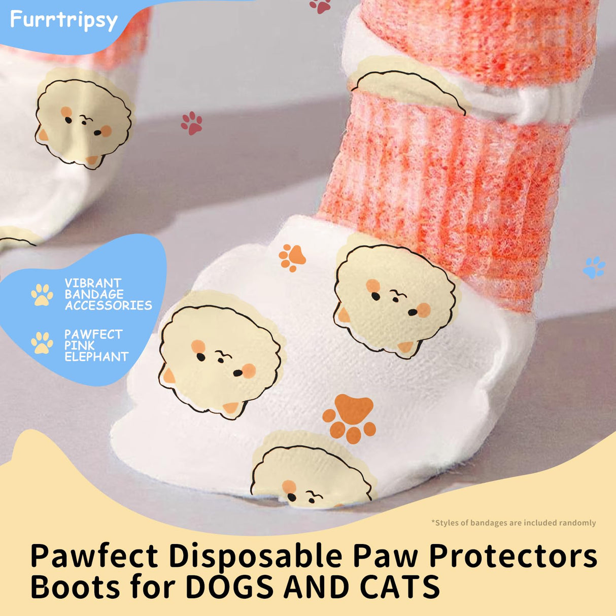 Furrtripsy Disposable Dog Booties for Dog Cats,32Pcs Pet Booties Waterproof and Breathable with Adjustable Bandage,Paw Socks Protector for Small Medium Large Dogs(S,Paw Width:1.18~1.77in)