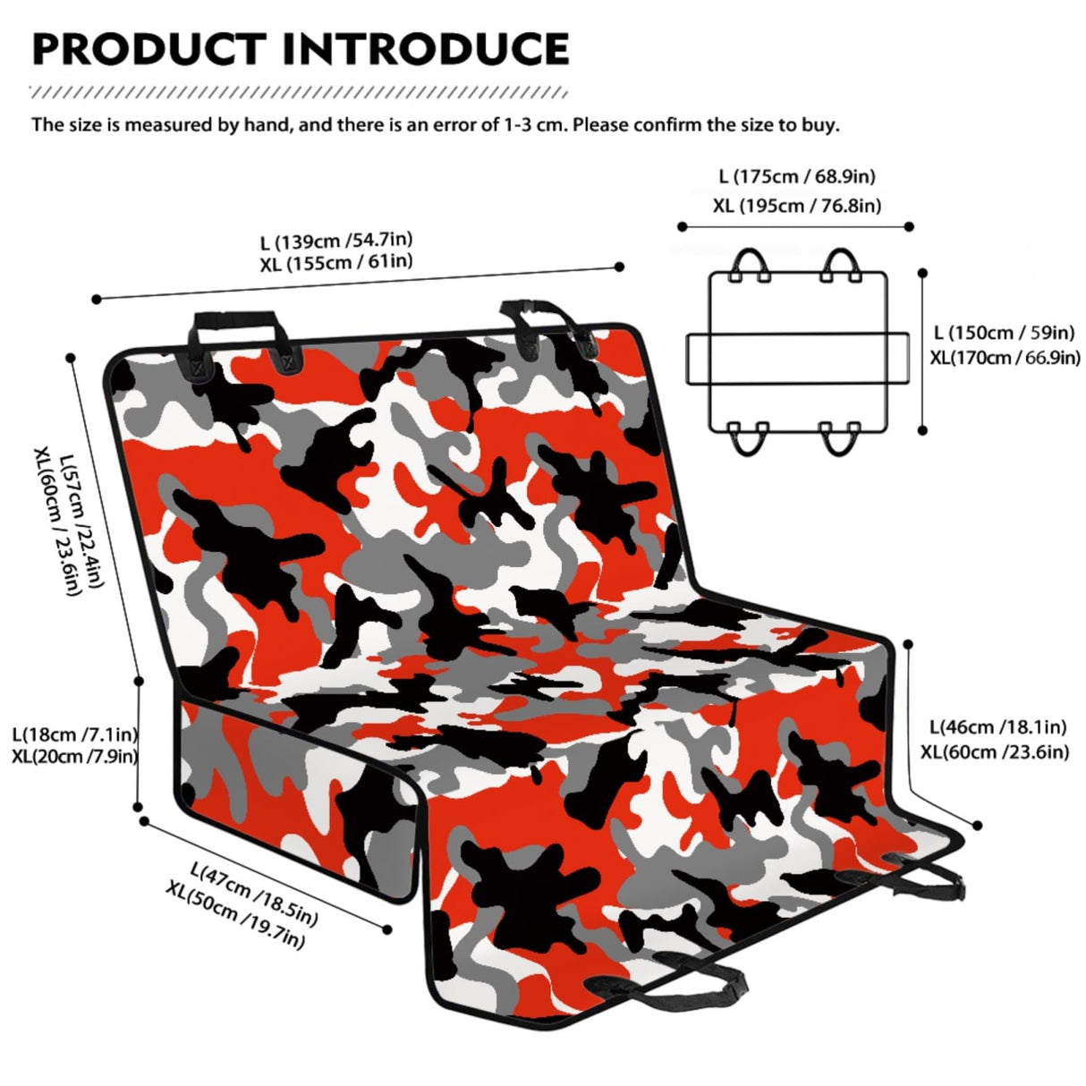 Tomeusey Camouflage Backseat Pet Bed Mat,Pet Bandana and Garbage Bag, Dog Seat Cover for Car Back Seat, Non-Slip Travel Pet-Friendly Seat Cover for Cars SUVs and Trucks L