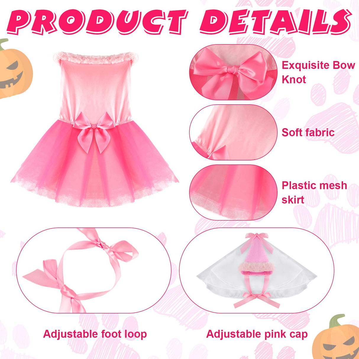 Sweetude 6 Pieces Halloween Princess Dog Costume Set Female Puppy Princess Tutu Skirt Dog Hat Delicate Cuffs PET Pink Outfits for Dogs Birthday Wedding Party (XXL)