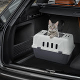 Magshion 18 Inch Pet Carrier for Small Dogs and Cats with Top and Front Door Access, Plastic Dog Kennel for Longer Traveling, Durable Handle, and 4 Sides Ventilation for Pet Up 10 lbs (White+Grey)