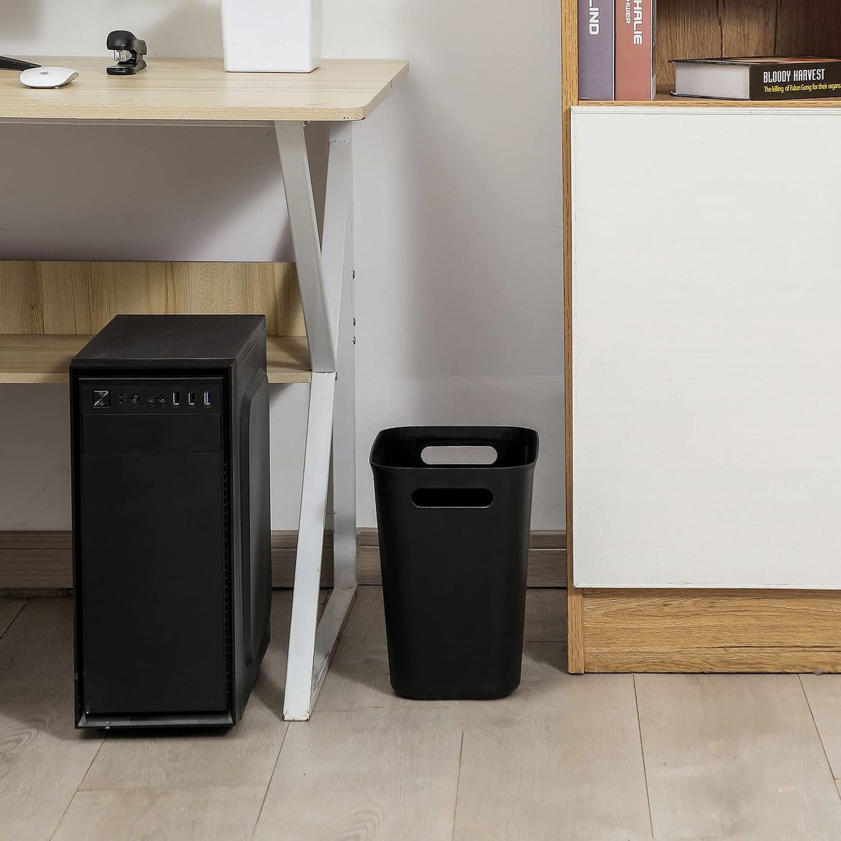 Plastic Small Trash Can Wastebasket, Garbage Container Basket for Bathrooms, Laundry Room, Kitchens, Offices, Kids Rooms, Dorms, 3.5 Gallon, Black