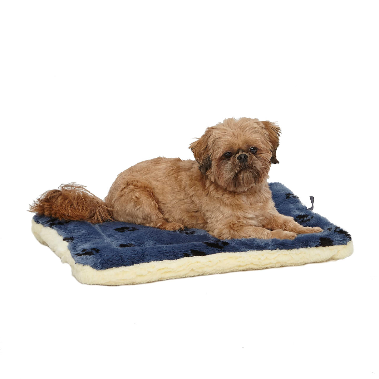 MidWest Homes for Pets QuietTime Reversible Paw Print Pet Bed, Soft Faux Fur & Fleece 24-Inch Crate Mat for Small Dogs, Machine Washable, Blue and Cream