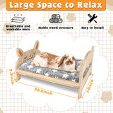 BWOGUE Large Wooden Rabbit Bed, 2 in 1 Folding Wooden Pet Bed with Removable Cushion Small Animals Bed for Rabbits Bunny Guinea Pigs Kittens Puppy Sleeping Habitat (20.5" x 14.3")