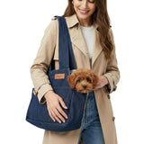 ABUUL Dog Purse for Small Dogs & Cats – Padded Straps, Removable Hard Bottom, Side Pockets, Safety Tether, Premium Denim and Soft Cotton Lining, Machine Washable,Up to 13 Lbs (Dark Blue)