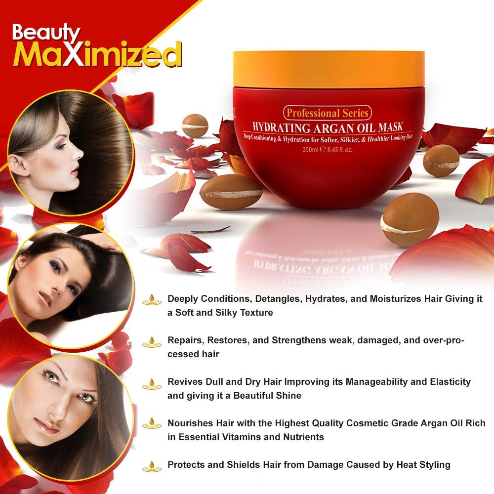 Hydrating Argan Oil Hair Mask and Deep Conditioner for Dry or Damaged Hair (8.45 oz Jar)