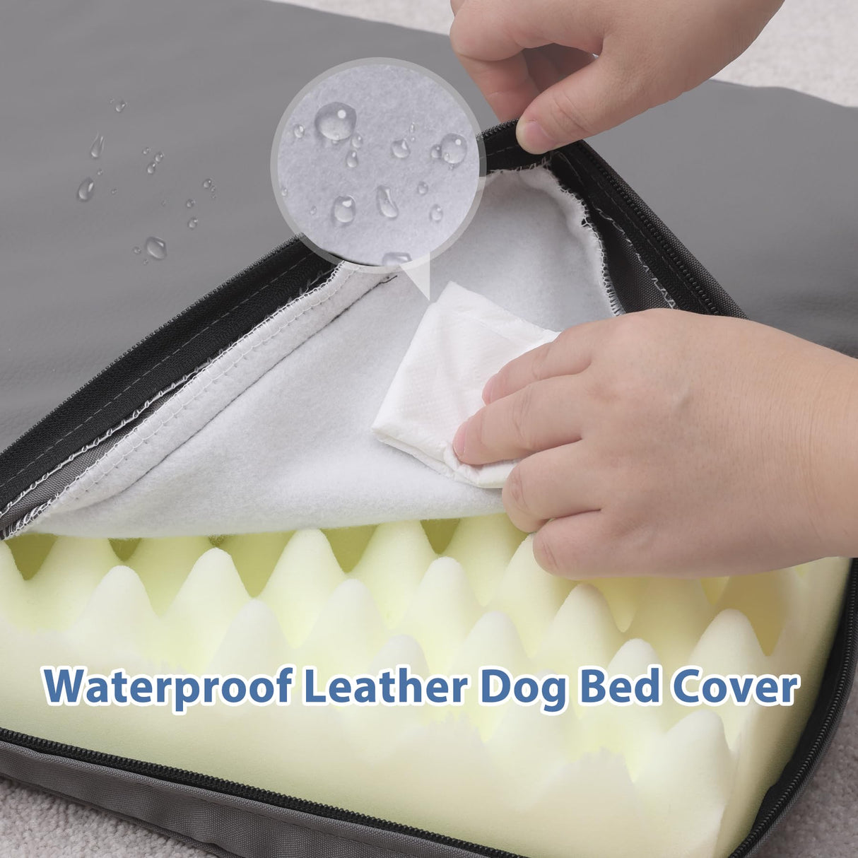 Vonabem Outdoor Waterproof Dog Bed Washable, XL Large Crate Pad 42 inch, Wipeable Leather Pet beds with Removable Cover, Foam Orthopedic Anti-Slip Kennel Pads Reversible, 41"x27" Grey