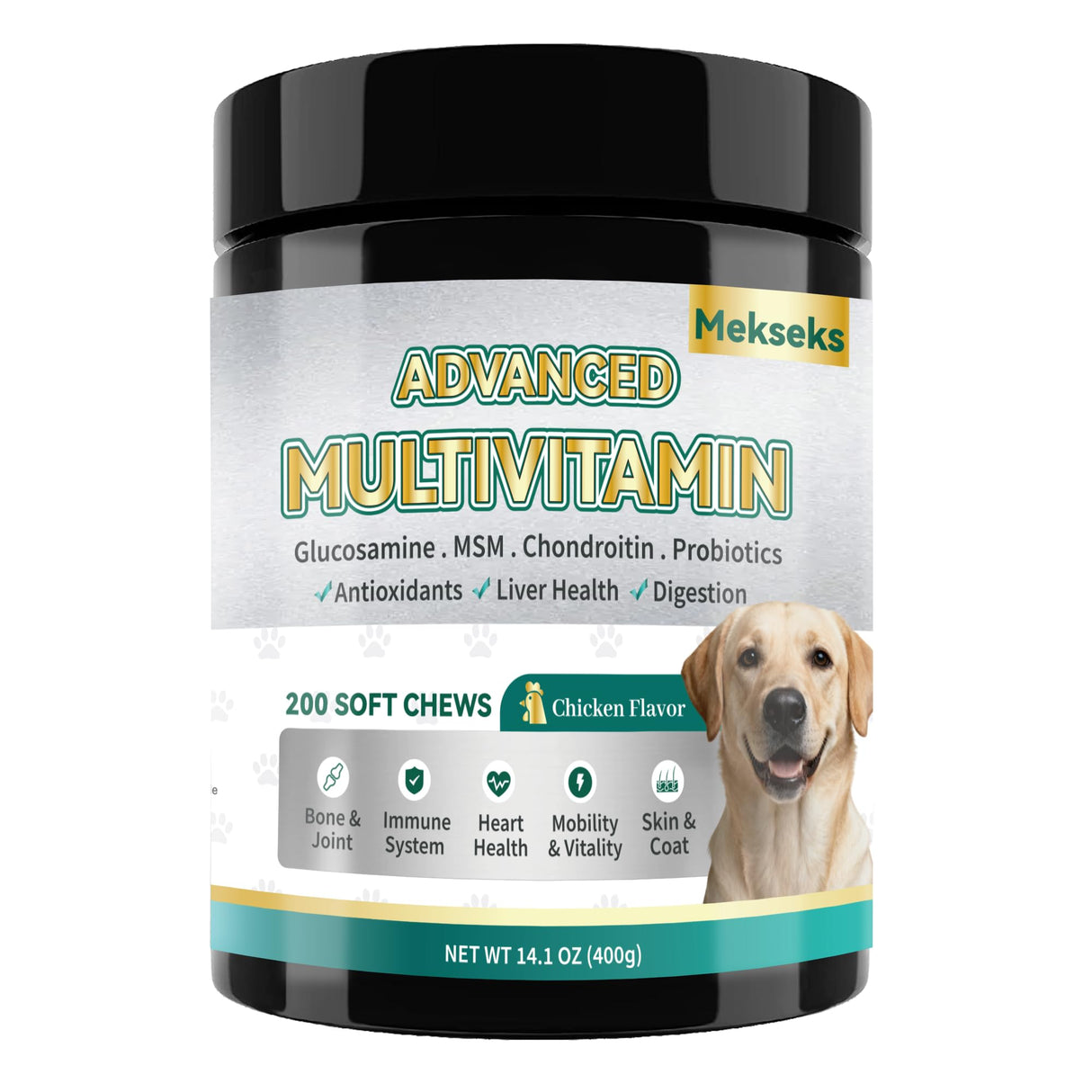 Advanced 24-in-1 Multivitamin Chews for Dogs - 200 Soft Chewable All-in-One Vitamin Support Supplement for Dog Joints, Gut Health, Skin & Coat with Omega-3, Probiotics & 12 Essential Vitamins