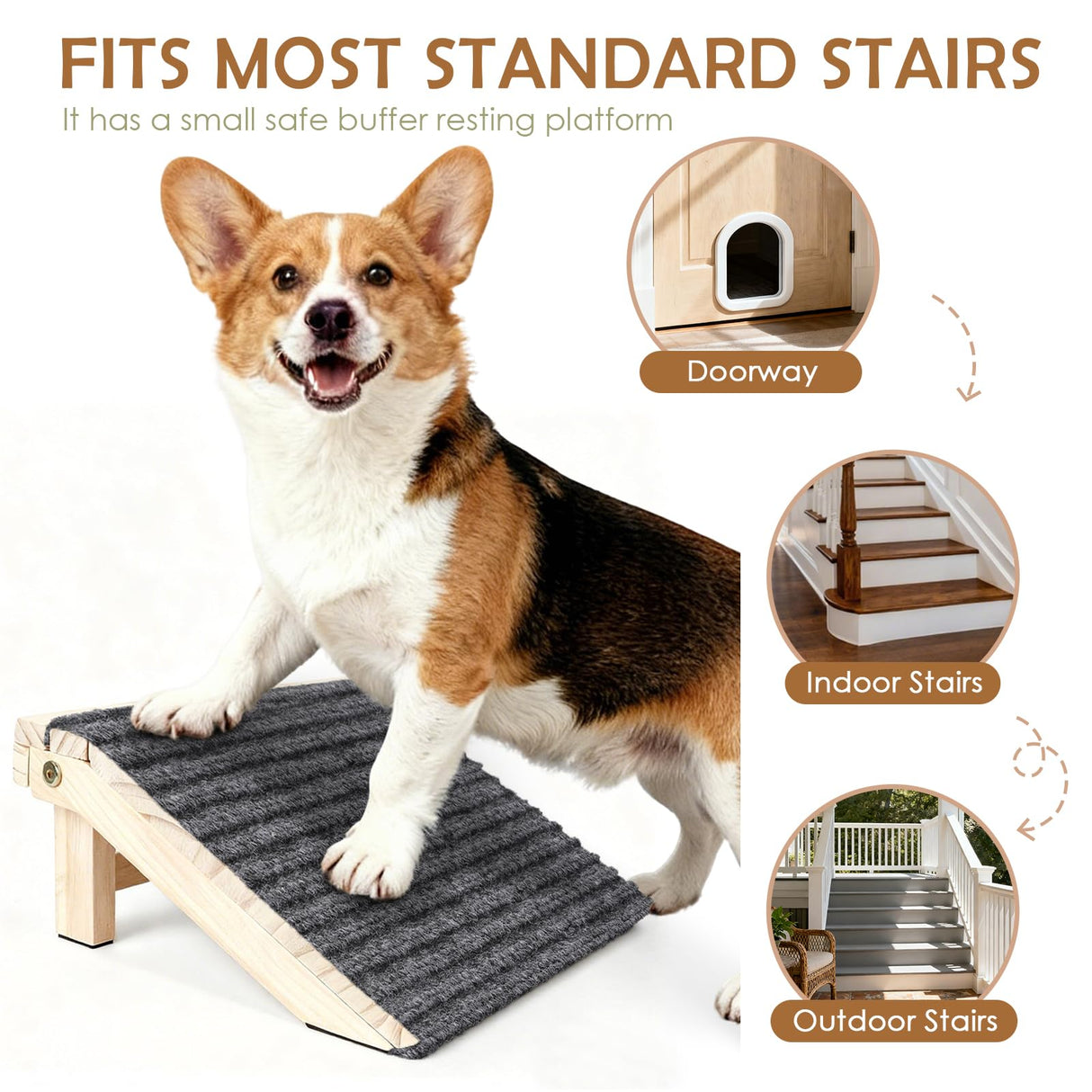 3 Pack Dog Ramp for Stairs, Anti-Slip Pet Step for Small Dogs with Soft Carpet Surface, Folding Portable Indoor/Outdoor Pet Steps for Stairs, Dog Stairs for Senior/Arthritis Dogs (Pet Firendly)