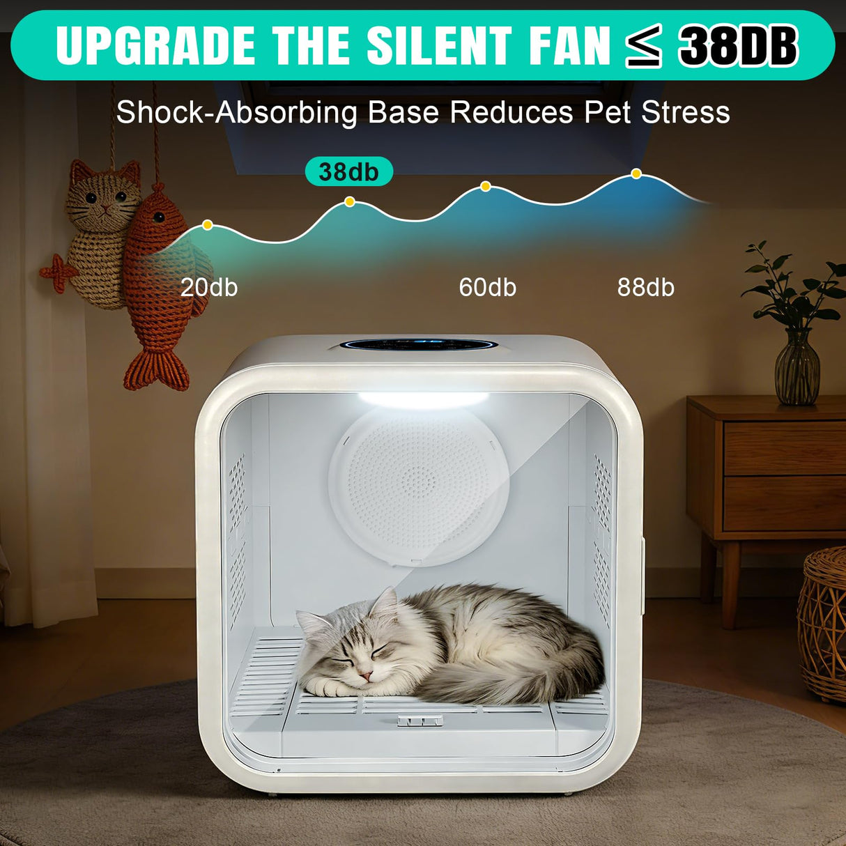 Automatic Pet Hair Dryer Box,Powerful Motor Fans Blower for Cats and Small Dogs,360° Drying,Temperature Control,Self-Dryer Boxes with 3 Adjustable Speed Settings&Quick Drying Modes, Cat Toys,Towel W