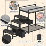 Saudism Pet Bunk Bed with Removable Stairs and 2 Drawers, Dogs/Cats Window Perch, Dog Window Seat with Soft Cushion, Ultra-Shallow Steps, Sturdy Metal Frame, Non-Slip, Load Capacity 60 LBS