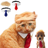 Pet Cat/Dog Blonde Wig with Tie - Iconic and Playful Toupee Hat, Cosplay Dress Up Clothing Costume Halloween Accessories (Red&Blue, S)