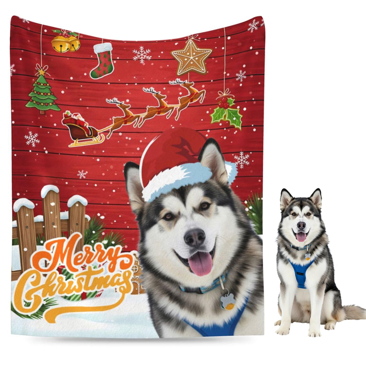 Nxwdwqa Personalized Christmas Dog Blanket Throws with Photos, Custom Christmas Pet Blanket, Dog Gifts for Pet Lovers, Customized Puppy Blanket for Adult Kid Birthday Fathers Mothers Valentines Gift