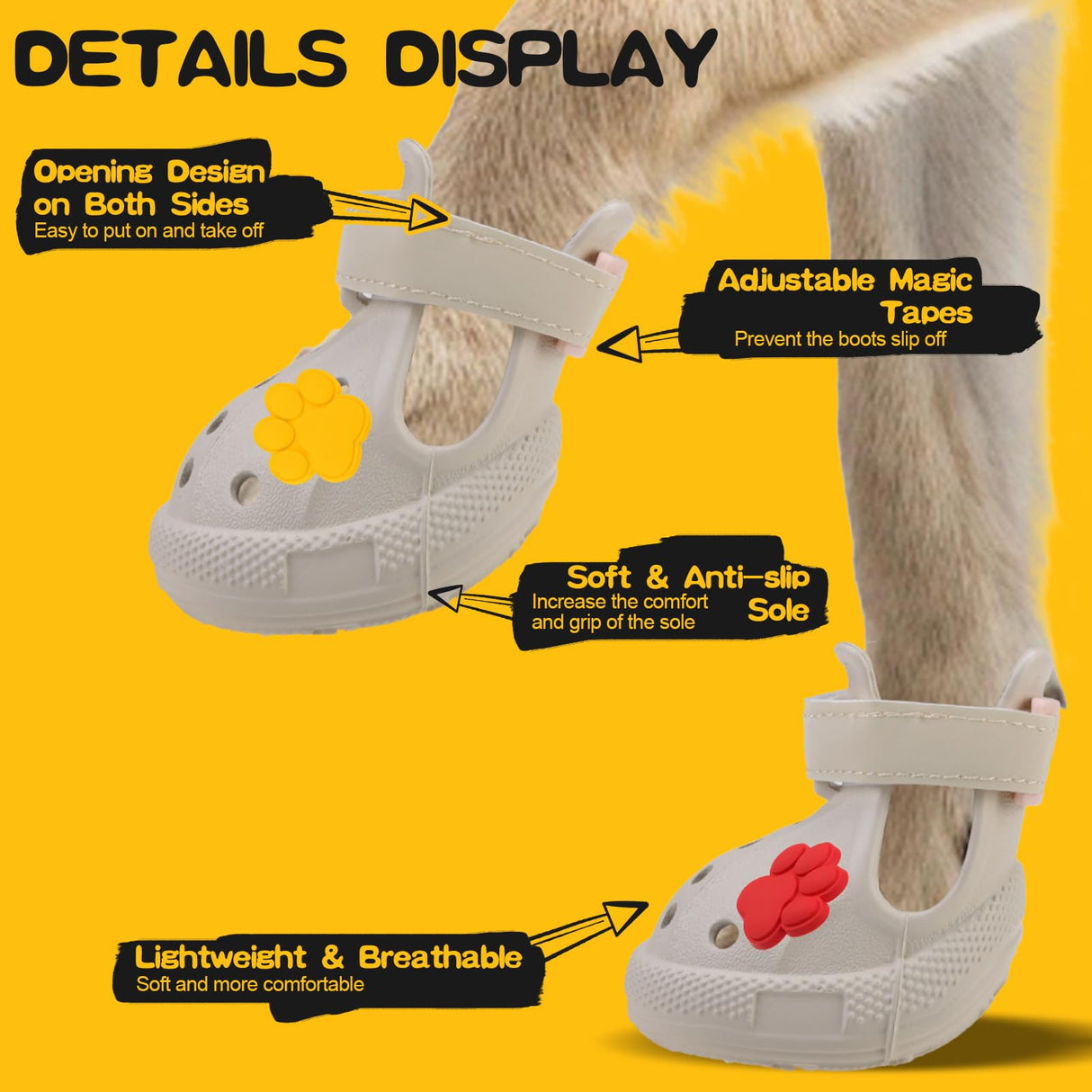 EVA Dog Shoes- Non-Slip Waterproof Dog Booties for Snow Winter, Easy ON & Off, Reflective Adjustable Pet Boots & Paw Protectors, Rugged Sole for Small Medium Large Dog Outdoor Walking (Beige,XL)