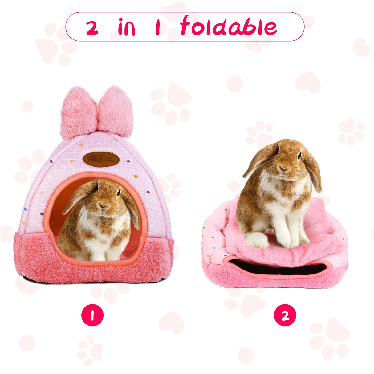 Kwerdas Bunny Bed Hideouts House Ferrets Rats Hedgehogs Chinchilla Cage Accessory for Rabbit Guinea Pig Hamster Cozy and Warm Rabbit Bed with Cute Bowknot Rabbits Hamster Bunny (Pink) ﻿