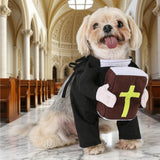 Layheld Cat Costume Dog Clothes Funny Priest with Bible Nun Outfit Stand-Up Design for Pet Cosplay Cute Photoshoot Pet Outfit for Cat Small Dog (Priest with Bible,X-Small)