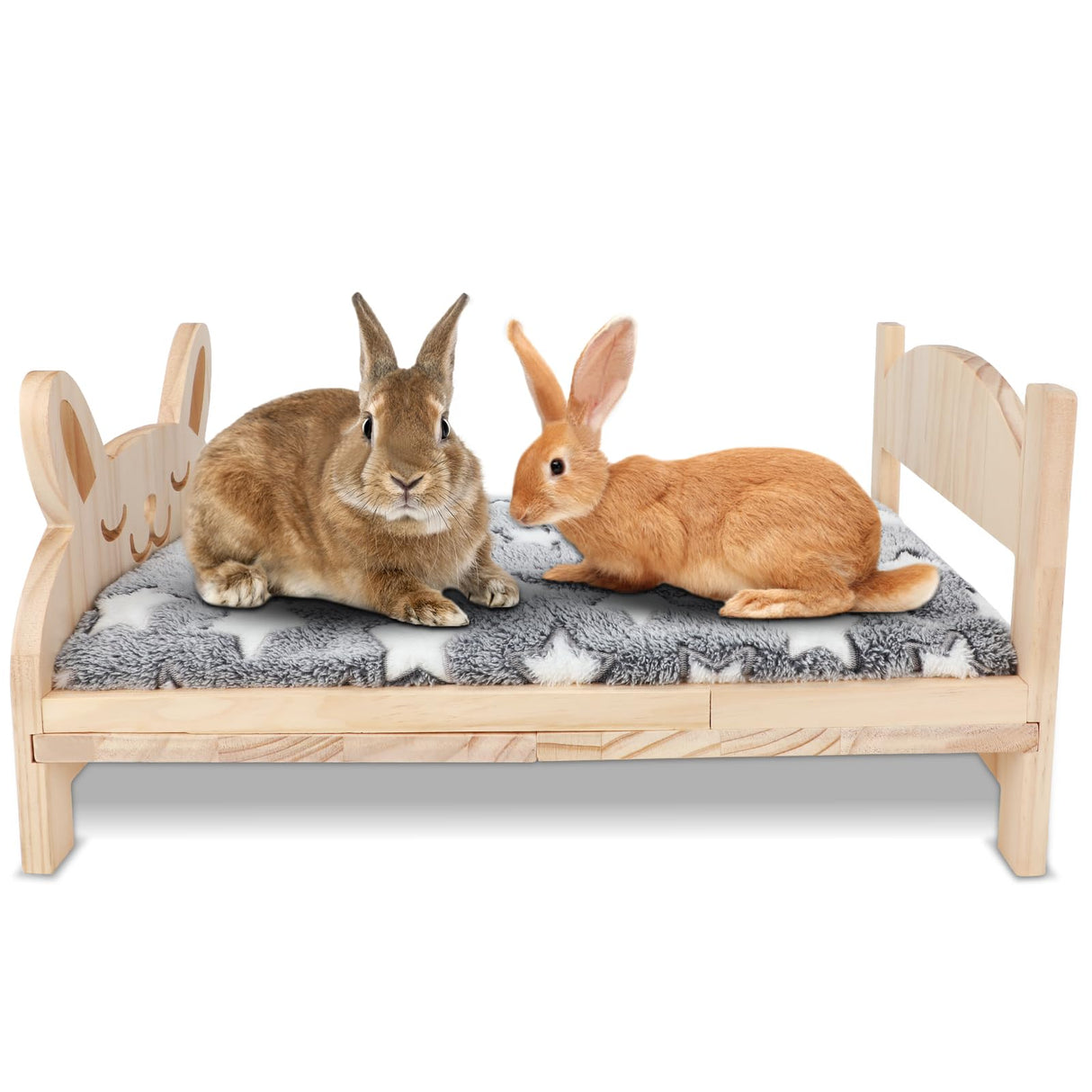 BWOGUE Large Wooden Rabbit Bed, 2 in 1 Folding Wooden Pet Bed with Removable Cushion Small Animals Bed for Rabbits Bunny Guinea Pigs Kittens Puppy Sleeping Habitat (20.5" x 14.3")