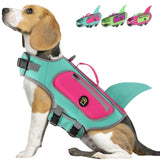Sheripet Dog Life Jacket, High Buoyancy Shark Dog Safety Vest, Neoprene Pet Life Preserver with Good Visibility & Reflective, Puppy Swim Floating Vest with Rescue Handle for Boating (Turquoise, Small)