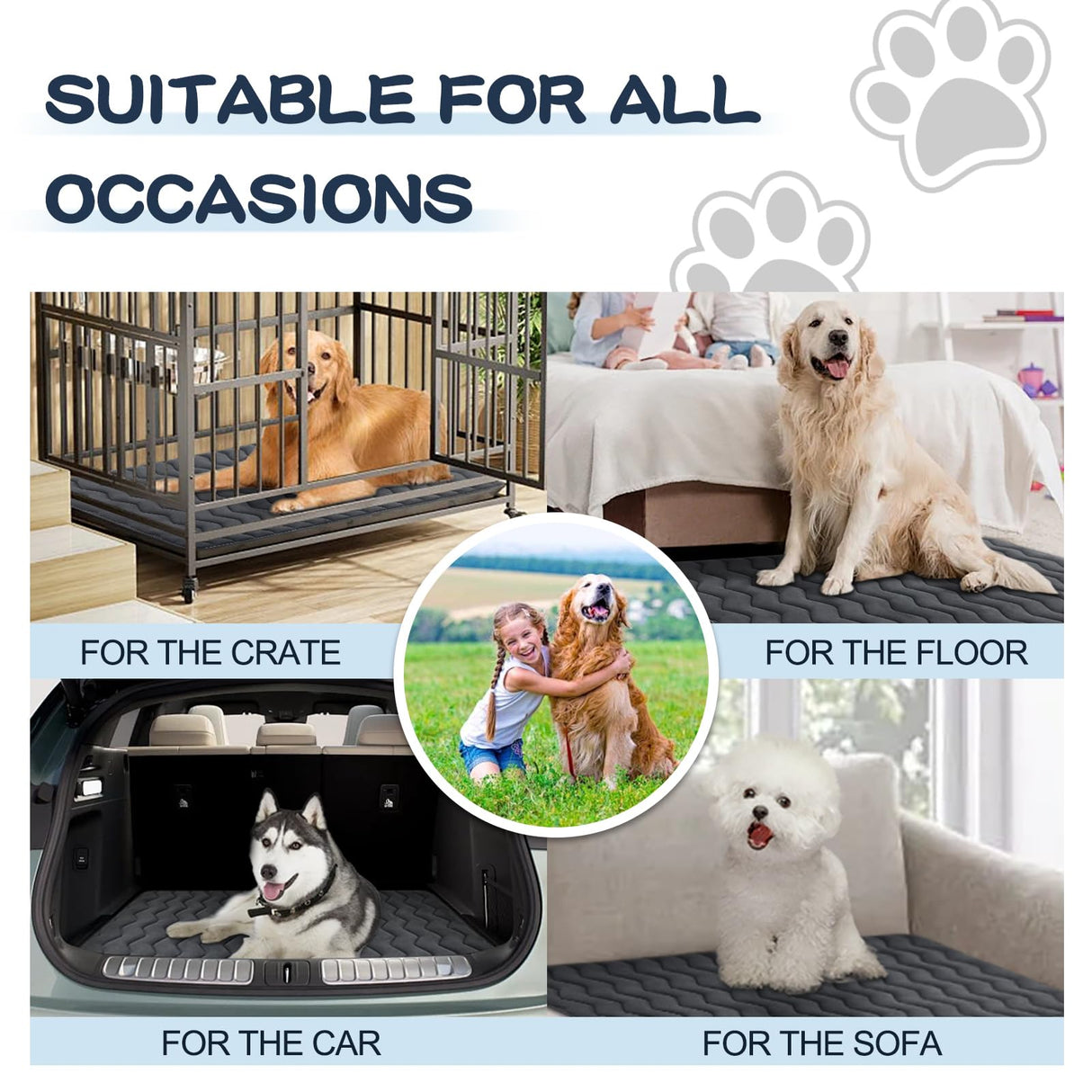 Bubble bear Dog Crate Mat - Upgraded Thick, Ultra Soft, Washable & Anti-Slip Kennel Pad for Small/Medium/Large Dogs, Dark-Hued to Hide Stains (59"x35")
