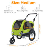 DOGGYHUT® Premium M Pet Bike Trailer & Stroller 2-in-1,for Dogs up to 50 lbs,Parking Brakes,Easy Folding Cart Frame, Universal Bicycle Coupler,E-Bike Friendly (Lime Green)