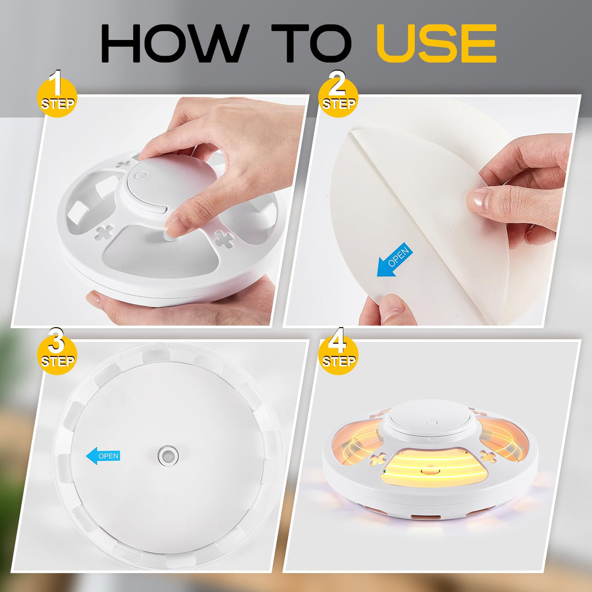 Kittmip 4 Pcs Flea Traps with 8 Sticky Discs for Inside Your Home Bug Killer Safe Flea Light Trap Safe to Pets and Kids Mosquito Trap Gnat Traps for UV Night Light Bug Catcher Attractant (White)