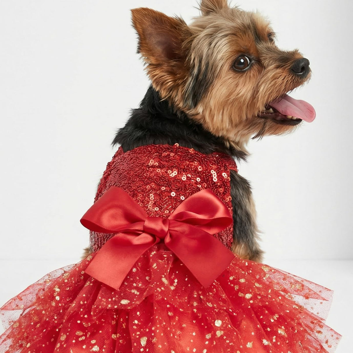 Fitwarm Sparkly Sequin Dog Tutu Dress, Fancy Christmas Outfit for Small Dogs Girl, Holiday Pet Clothes, Red, XS