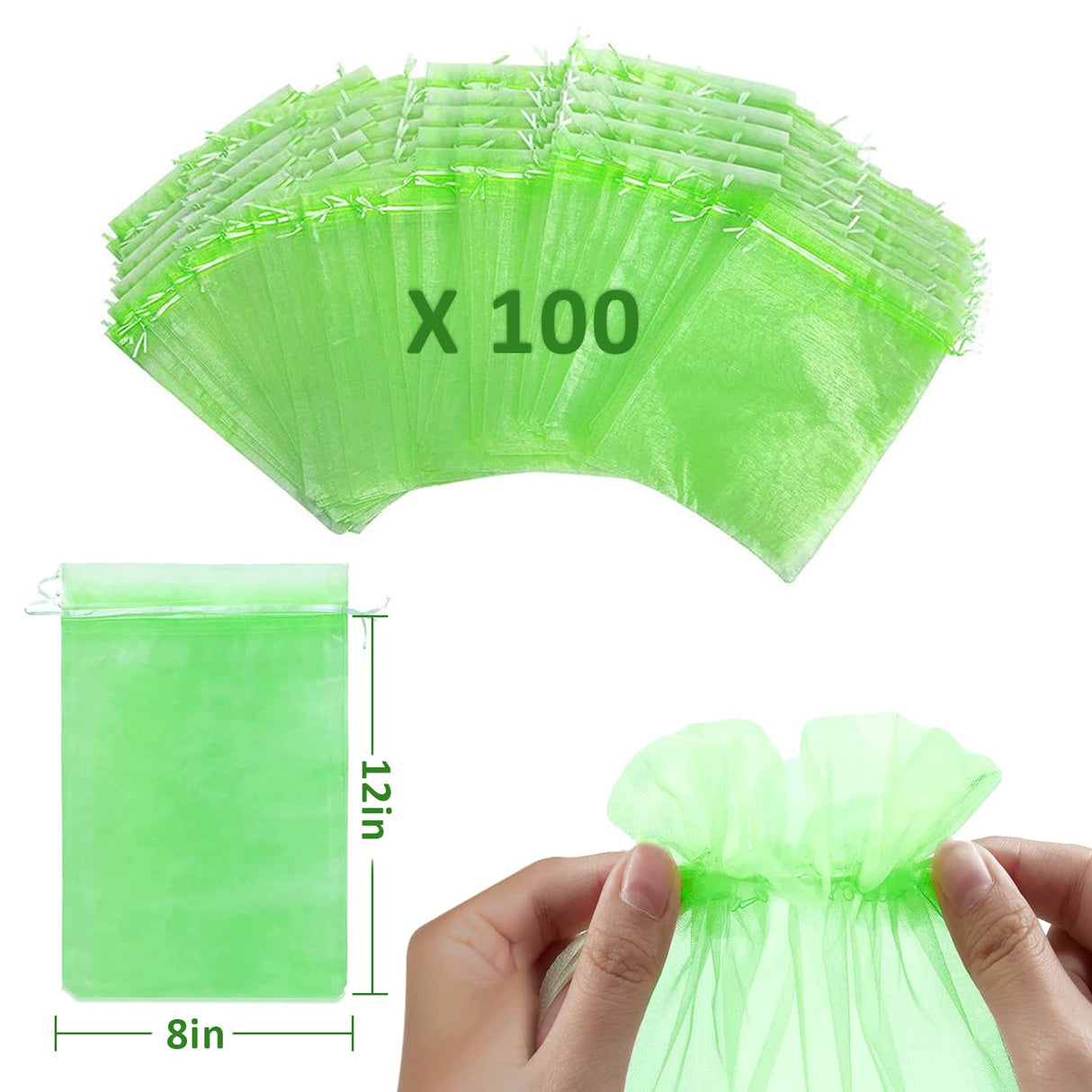 Toolifer 100 Pcs Fruit Protection Bags, 8''×12'' Vegetable Protection Bags Fruit Netting Bags with Drawstring, Fruit Tree Fruit Cover Bags Reusable Netting Bird Pest Barrier Bags for Garden Orchard
