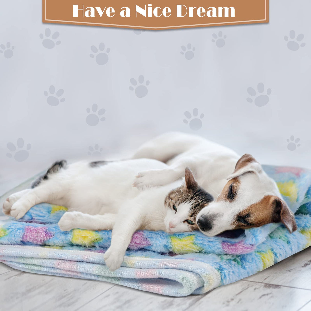 Tatuo 12 Pieces 16 x 24 Inch Dog Blanket Super Soft Warm Cat Sleep Mat Pet Kitten Doggy Fluffy Fleece Blankets with Cute Dog Paw Bone Star Elephant Patterns Printed Fluffy Blanket for Small Cat Puppy