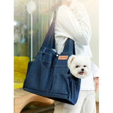 QOHAK Dog Carrier Purse Premium Denim Dog Soft Sided Carriers Bag Pet Travel Tote Bag with Pockets for Cat and Small Dog (Medium, Dark Blue)