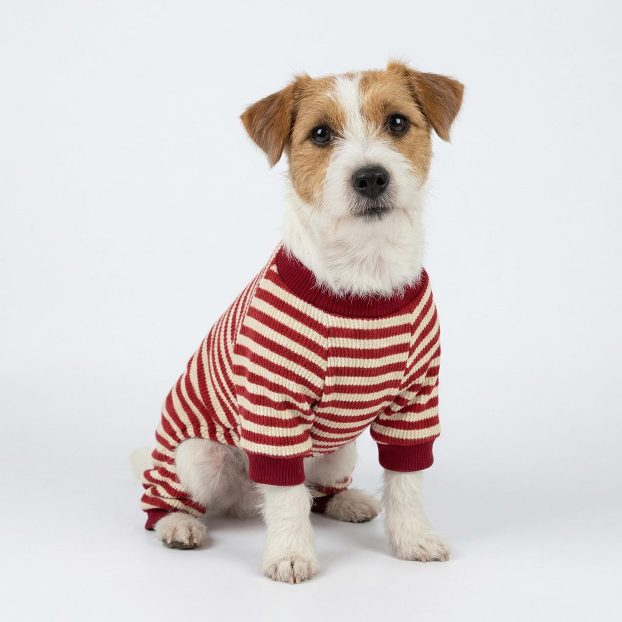 Fitwarm Red and White Striped Dog Pajamas, Waffle Dog Clothes for Small Dogs Girl Boy, Puppy Onesie with Feet, Pet Christmas Outfit, Small