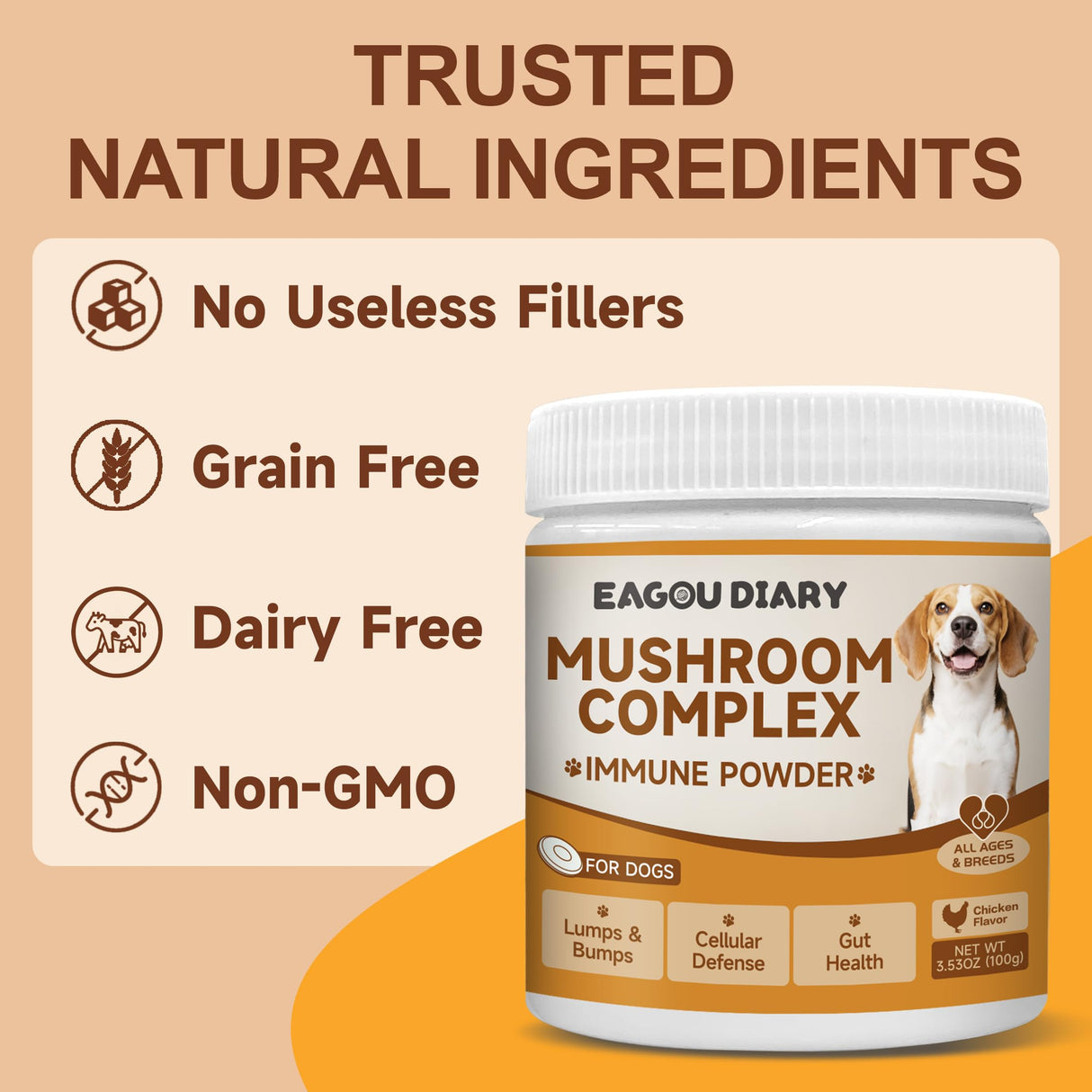 Mushroom for Dogs - with Turkey Tail Mushroom for Dogs, Lion’s Mane, Shiitake, 100g Powder, Immune & Digestive Health, Enhances Energy, Lumps & Bumps Supplement, Organic Mushrooms Supplement for Dog