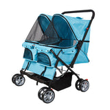 Pet Stroller Twin Folding Dog Cat Carrier Travel Cart, Multiple Colors Blue