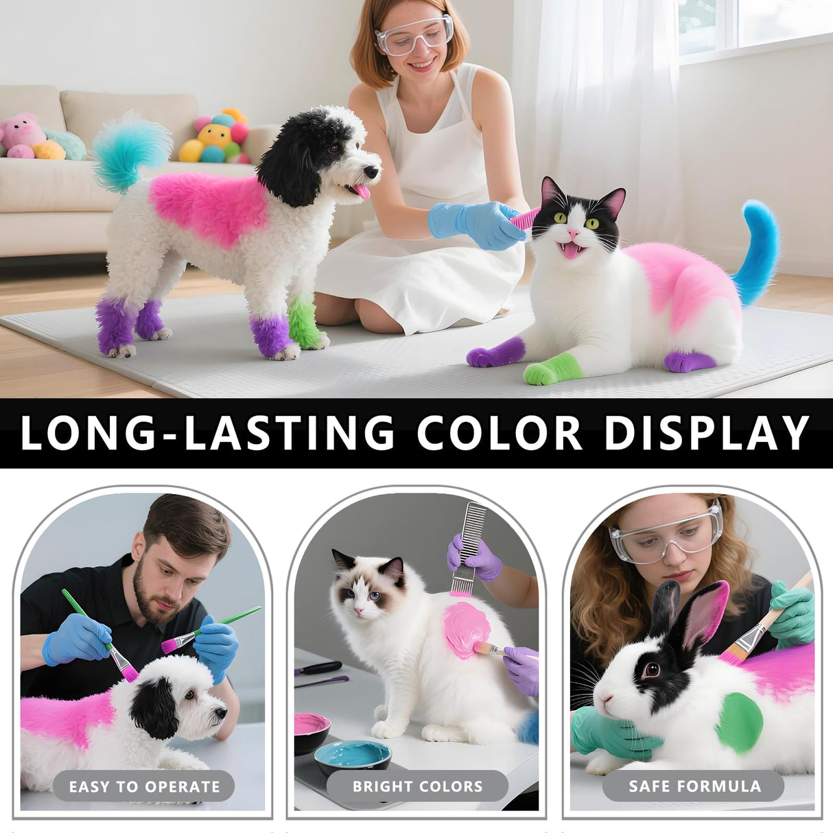 DOTUHAO Dog Hair Dye, 6 Color Pet Hair Dye, Pet Safe Dye, Dog Hair Coloring Agent, Fashionable DIY Pet Grooming Easy to Use Pet Hairs Dye Permanent for Pets Grooming (6 colors, 3.5 fl oz / 100 ml)