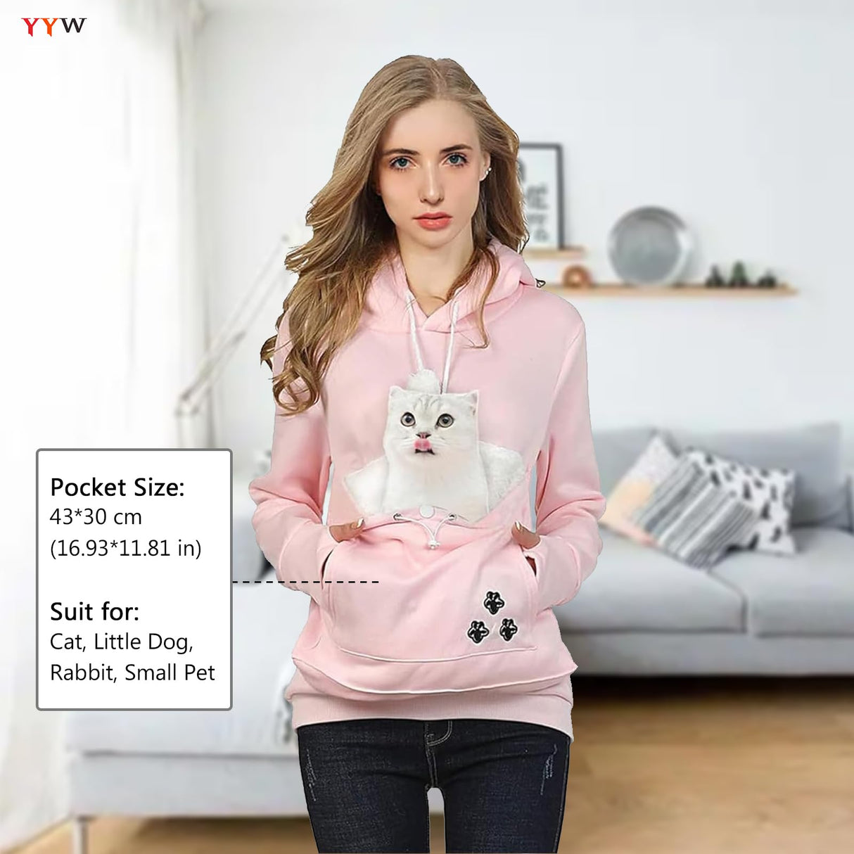YYW Womens Pet Hoodies Pullover Sweatshirt Oversized Cat Hoodies Pet Holder Cat Dog Pouch Carriers (Pink,X-Large)