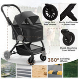Foldable Dog Stroller for Small Dogs & Cats Portable Compact Pet Stroller Up to 35lbs Medium Pets One Click Folding Large Cat Carriage with Convertible Canopy Storage Basket - Black