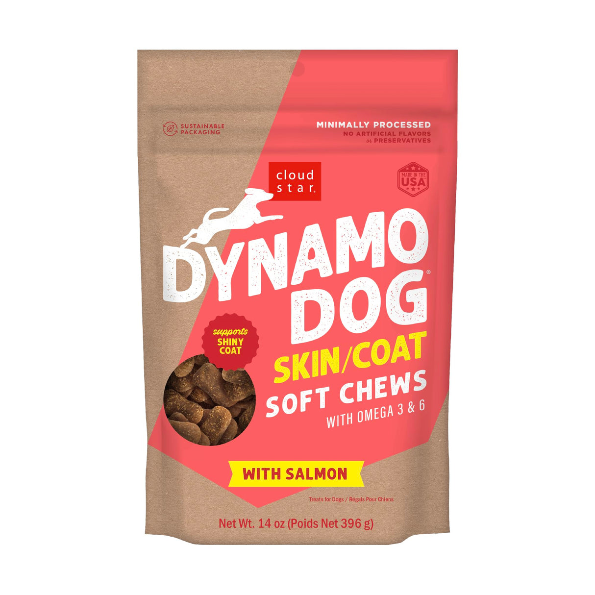 Cloud Star Dynamo Dog Skin & Coat Soft Chews Grain Free Dog Treats, Salmon, 14 oz. Pouch
