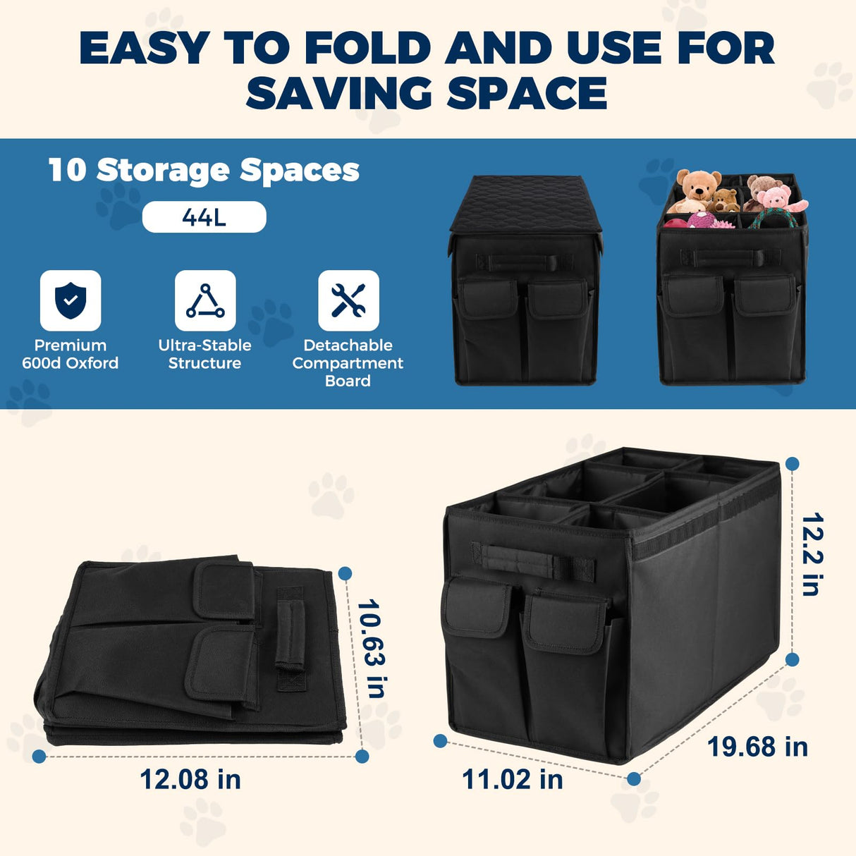 Back Front Seat Extender for Large Dogs Up to 200 Lbs, Adjustable Dog Back Seat Extender with Cushion & Storage Box, Car Organizer Gap Filler for Front or Back Seat