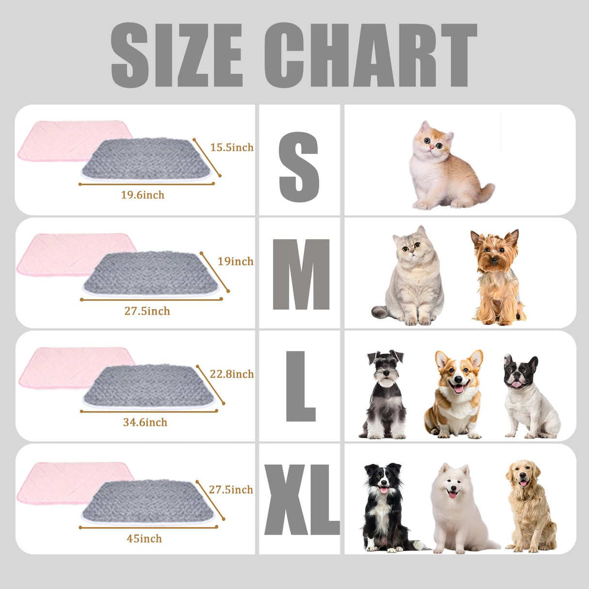 SUPRIY 2-Pack (Pink + Gray) Self-Warming Cat Mat Self-Heating Dog Mat Warm Pet Pad Reflective Heating Pet Bed Waterproof and Washable Suitable for Dog Cat Bed Cage Mats Blanket (Medium19x27.5IN)