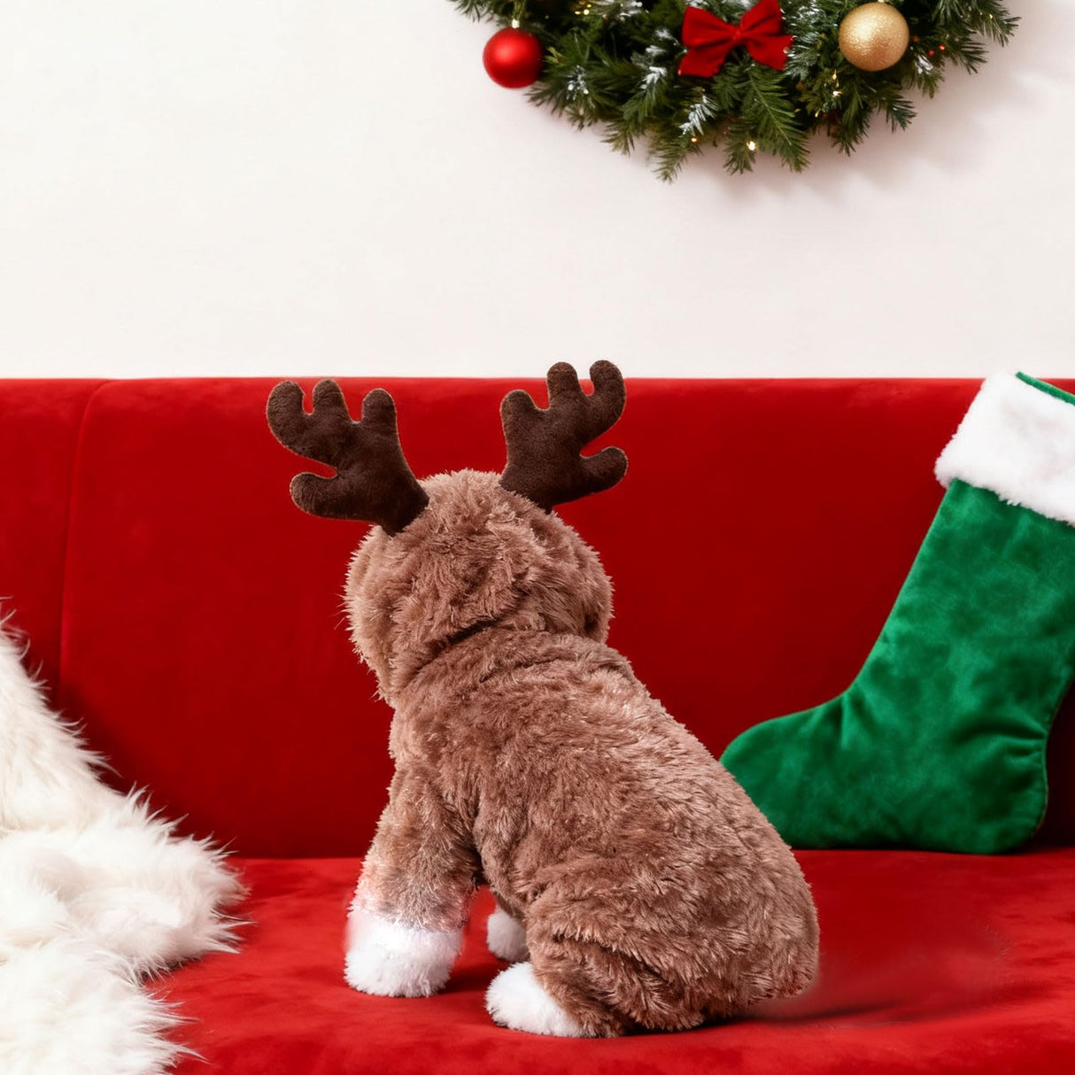 Dog Christmas Reindeer Cosplay Outfit, Cute Dog Hoodies Winter Sweatshirt for Puppy, Warm Pet Costume Clothing for Small Dogs (Small)